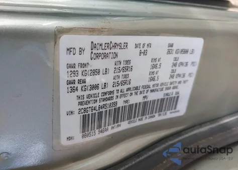 2004 Chrysler Town & Country Limited z USA, uszkodzony, nr VIN 2C8GT64L84R510359